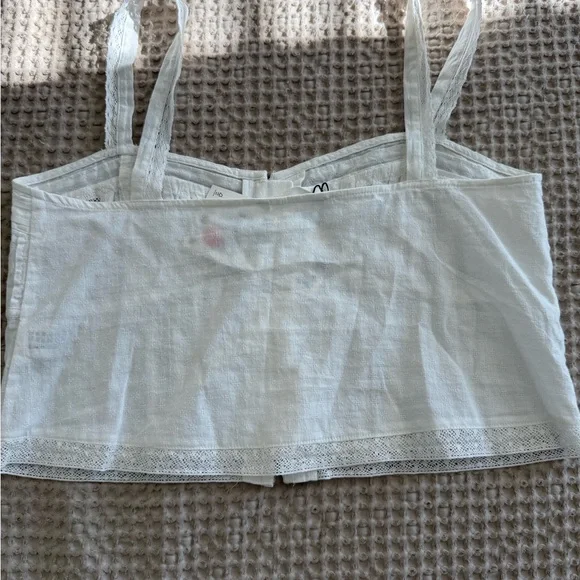 Zara White Lace-Trimmed Women's linen Top - Picture 2 of 4